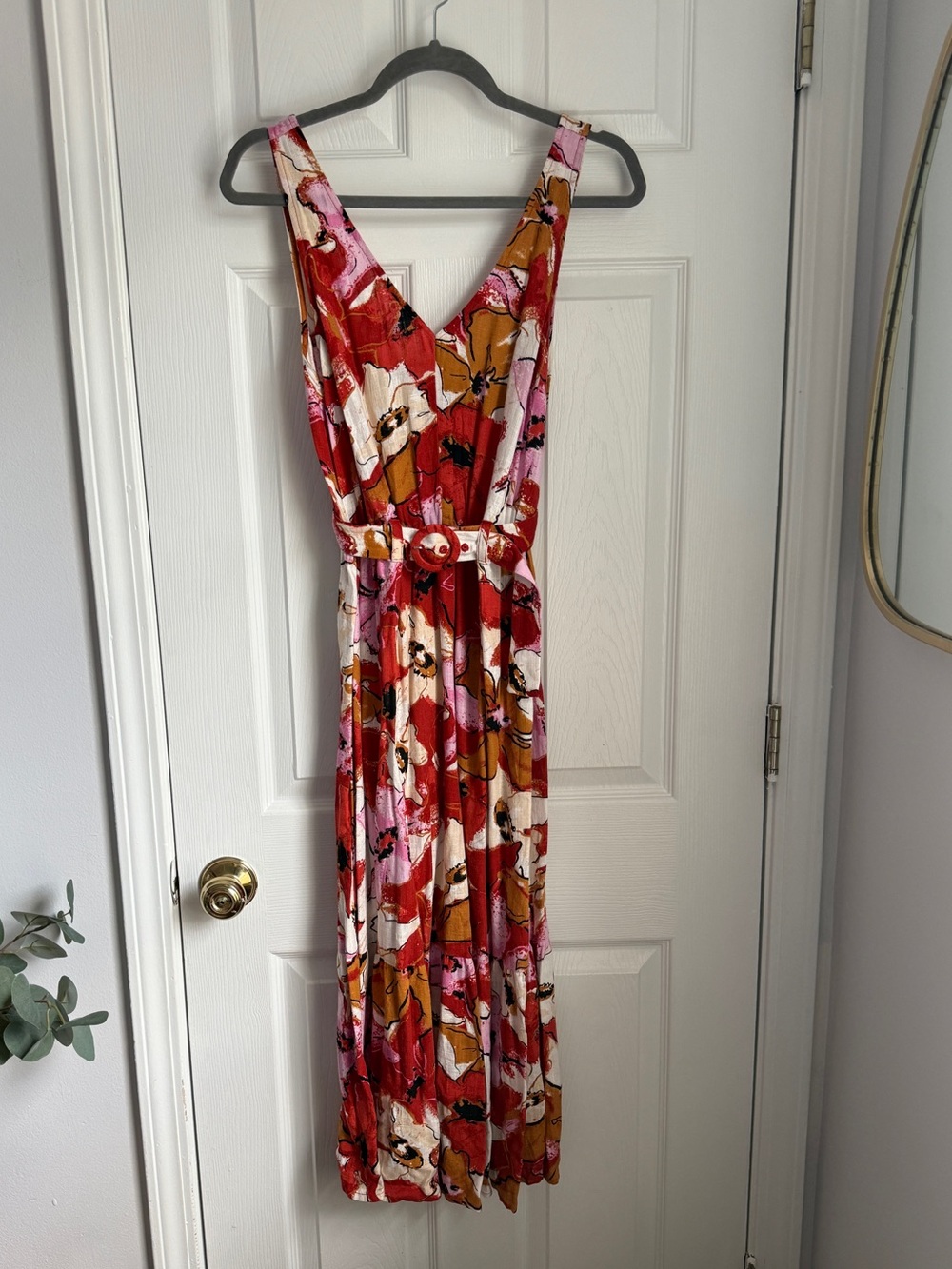 Nine West Floral Linen Blend Maxi Dress Smocked Waist Size Small